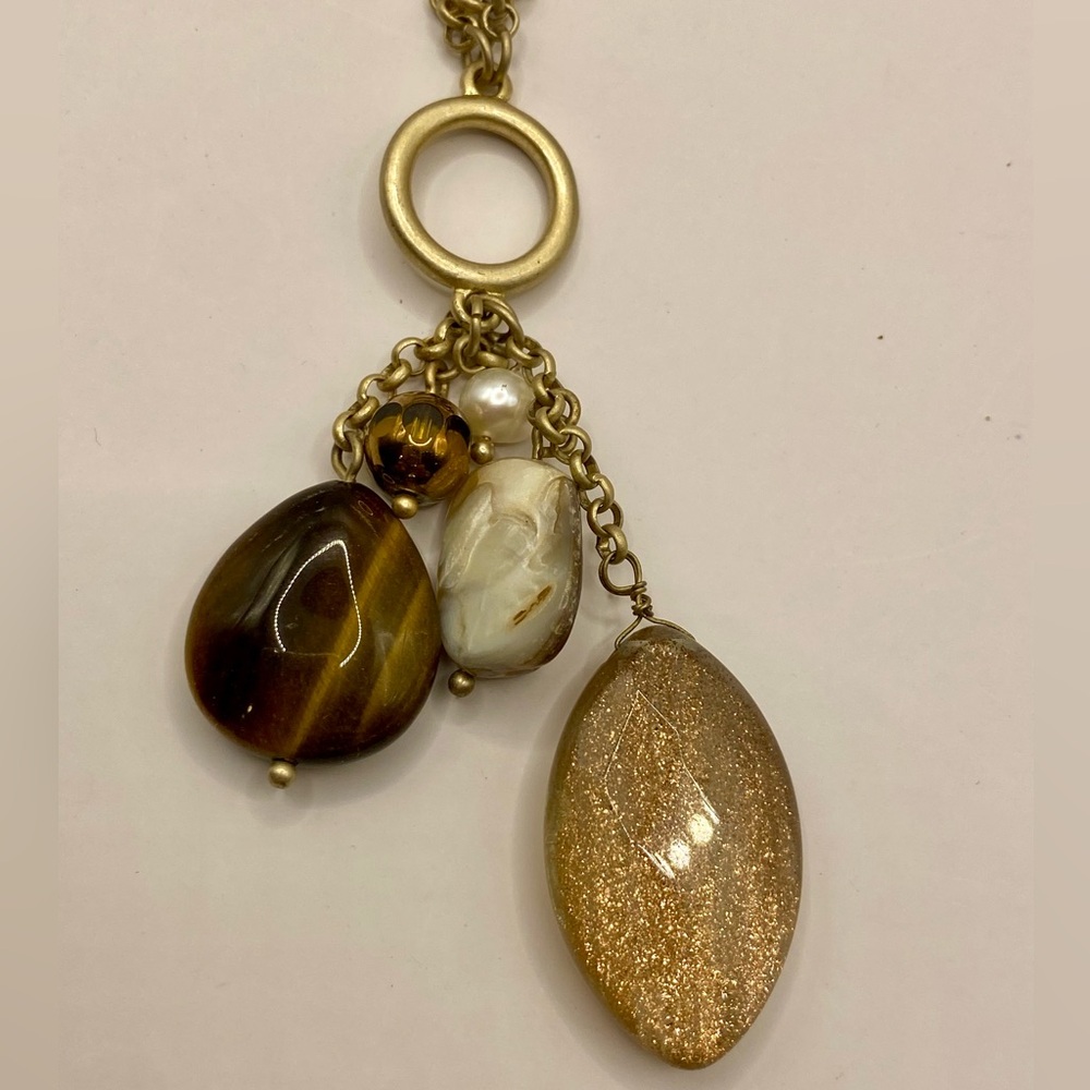 Lia Sophia‎ Long or Short Gold and Brown Pendant Necklace